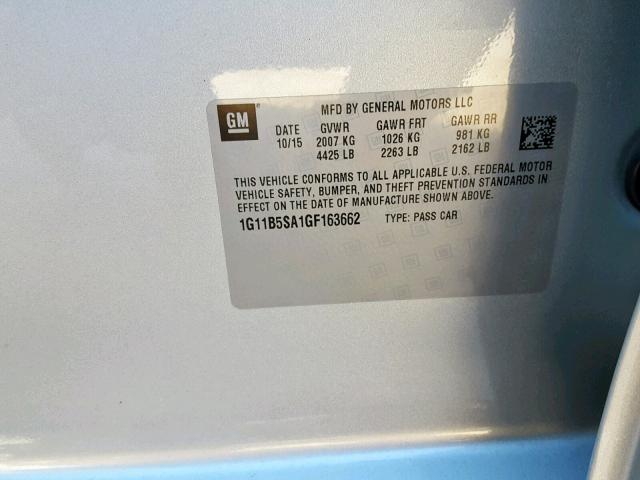 1G11B5SA1GF163662 - 2016 CHEVROLET MALIBU LIM 银色 照片 10