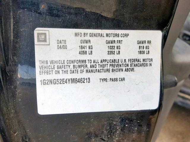 1G2NG52E4YM846213 - 2000 PONTIAC GRAND AM S შავი ფოტო 10