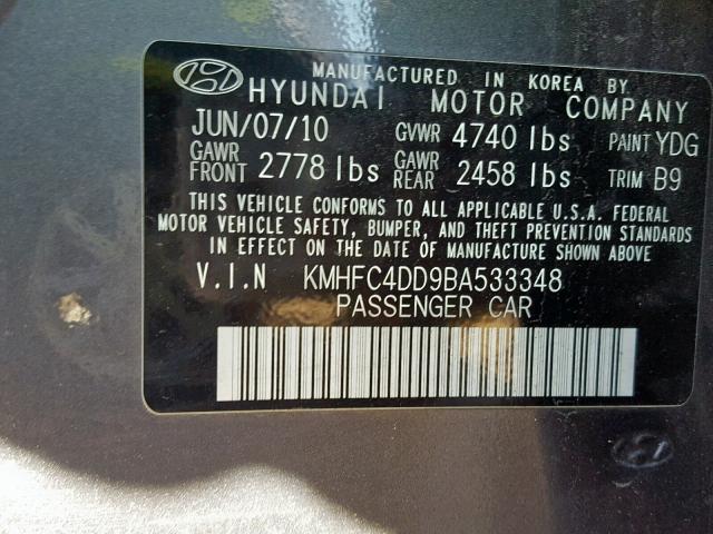 KMHFC4DD9BA533348 - 2011 HYUNDAI AZERA GLS GRAY photo 10