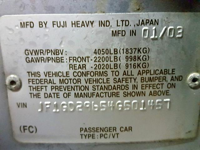 JF1GD29654G501457 - 2004 SUBARU IMPREZA WR SILVER photo 10