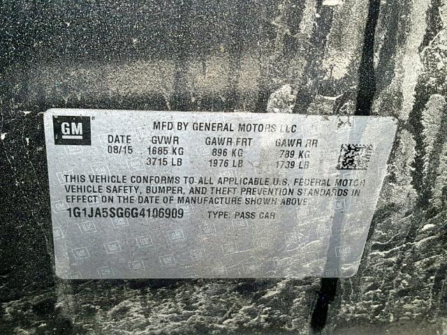 1G1JA5SG6G4106909 - 2016 CHEVROLET SONIC LS GRAY photo 10