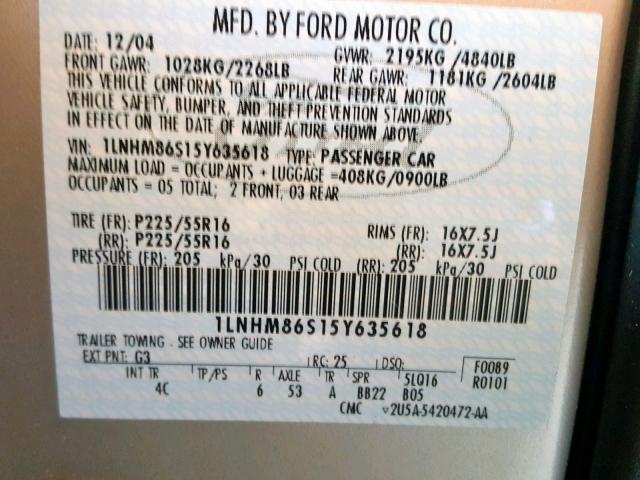 1LNHM86S15Y635618 - 2005 LINCOLN LS GOLD photo 10