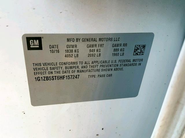 1G1ZB5ST6HF157247 - 2017 CHEVROLET MALIBU LS Ağ foto 10