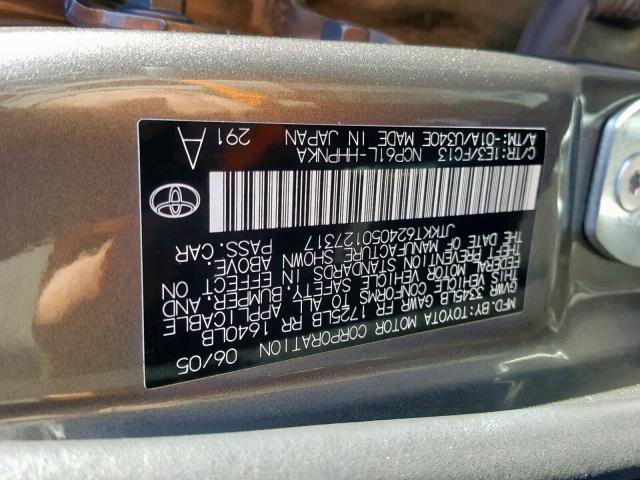 JTKKT624050127317 - 2005 TOYOTA SCION XA GRAY photo 10