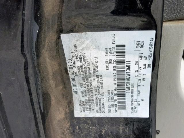 1FAFP34N07W136011 - 2007 FORD FOCUS ZX4 BLACK photo 10