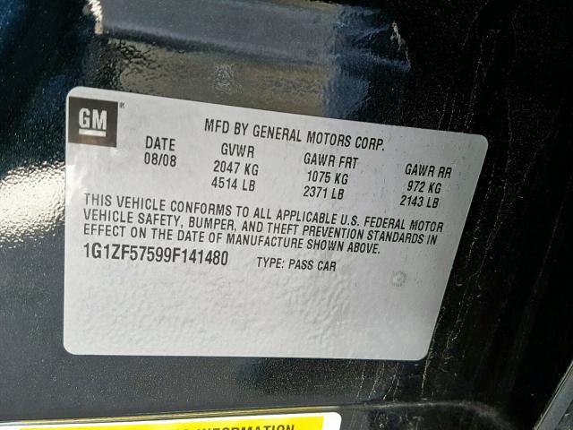 1G1ZF57599F141480 - 2009 CHEVROLET MALIBU HYB 黑色 照片 10