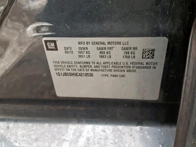 1G1JB5SH9C4210536 - 2012 CHEVROLET SONIC LS 黑色 照片 10