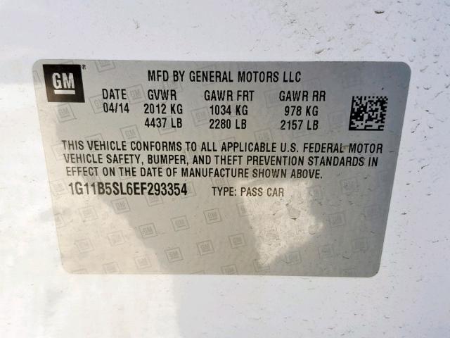 1G11B5SL6EF293354 - 2014 CHEVROLET MALIBU LS Ağ foto 10