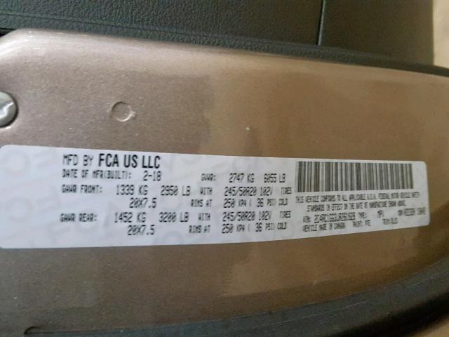 2C4RC1GG3JR261928 - 2018 CHRYSLER PACIFICA L BROWN photo 10
