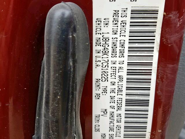 1J8HG48K17C510225 - 2007 JEEP COMMANDER Tünd qırmızı foto 10