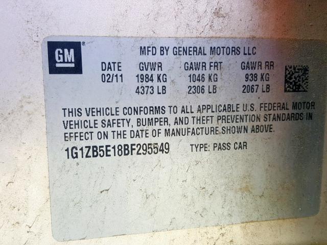 1G1ZB5E18BF295549 - 2011 CHEVROLET MALIBU LS TAN photo 10