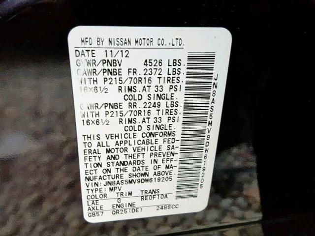 JN8AS5MV9DW619205 - 2013 NISSAN ROGUE S BLACK photo 10