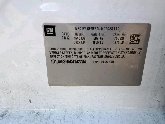 1G1JA6SH5C4142244 - 2012 CHEVROLET SONIC LS თეთრი ფოტო 10