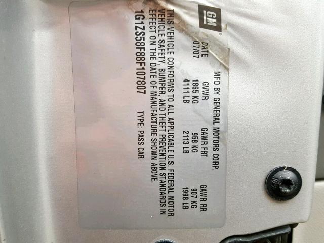 1G1ZS58F88F107807 - 2008 CHEVROLET MALIBU LS 银色 照片 10