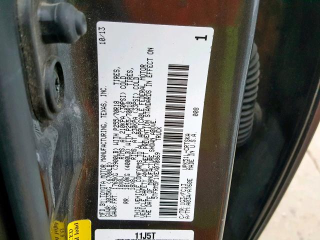 5TFRM5F1XEX070869 - 2014 TOYOTA TUNDRA DOU CHARCOAL photo 10