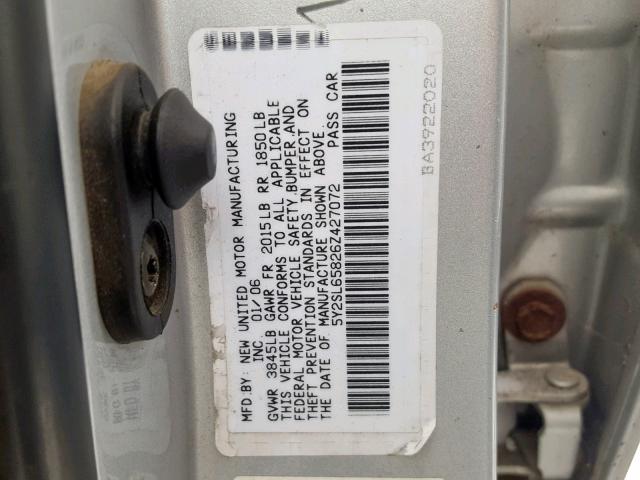 5Y2SL65826Z427072 - 2006 PONTIAC VIBE SILVER photo 10