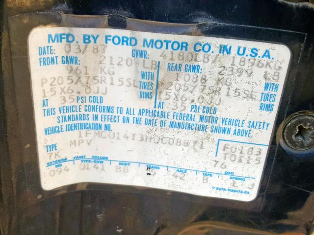 1FMCU14T3HUC08871 - 1987 FORD BRONCO II BLUE photo 10