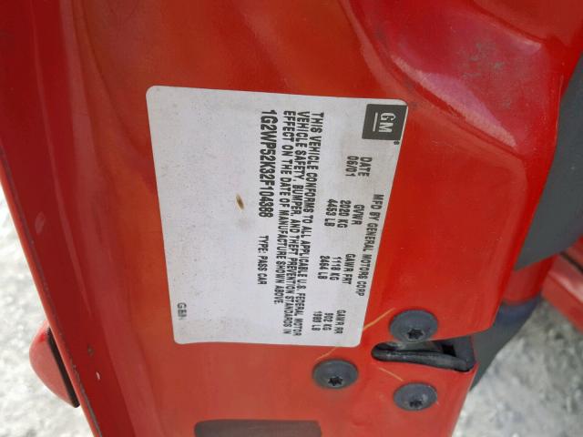 1G2WP52K32F104388 - 2002 PONTIAC GRAND PRIX RED photo 10