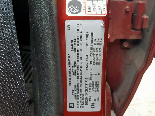1GCDSCF93B8131219 - 2011 CHEVROLET COLORADO L BURGUNDY photo 10