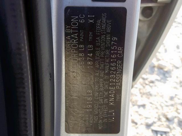 KNADE123266161579 - 2006 KIA RIO SILVER photo 10