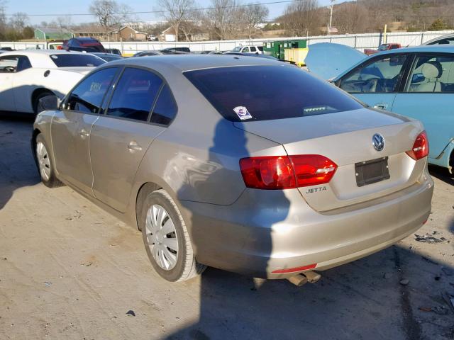 3VW2K7AJ0CM122181 - 2012 VOLKSWAGEN JETTA BASE BEIGE photo 3