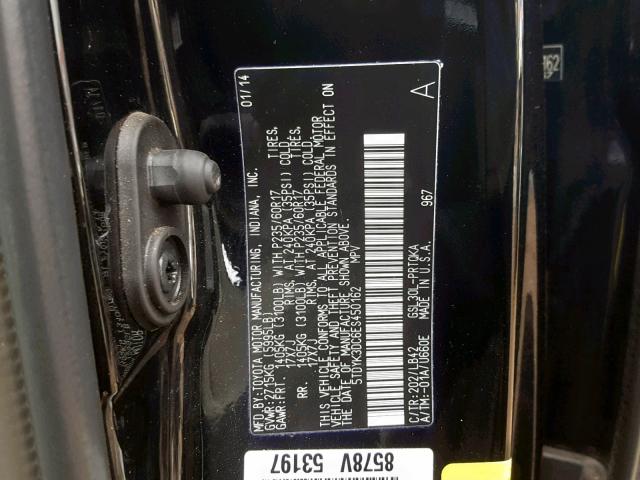 5TDYK3DC6ES450162 - 2014 TOYOTA SIENNA XLE BLACK photo 10