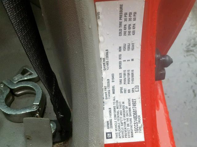 1GCCS148368174927 - 2006 CHEVROLET COLORADO RED photo 10