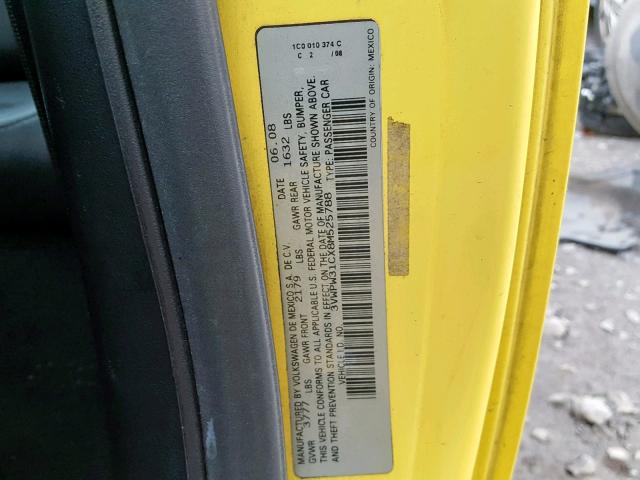 3VWPW31CX8M525788 - 2008 VOLKSWAGEN NEW BEETLE Gelb Foto 10