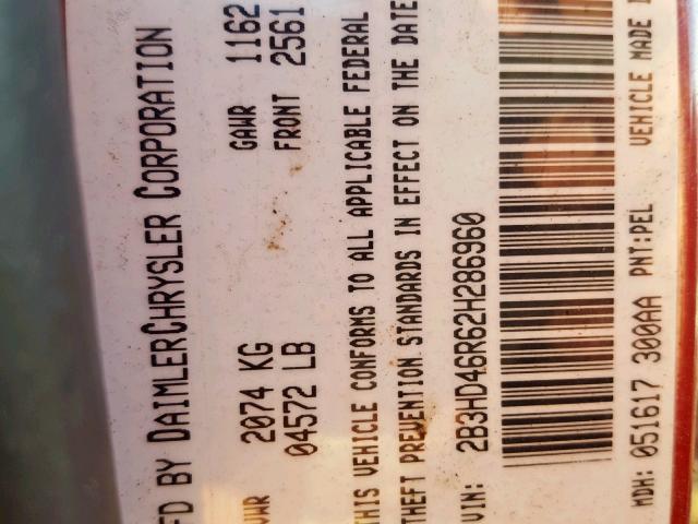 2B3HD46R62H286960 - 2002 DODGE INTREPID S 红色 照片 10