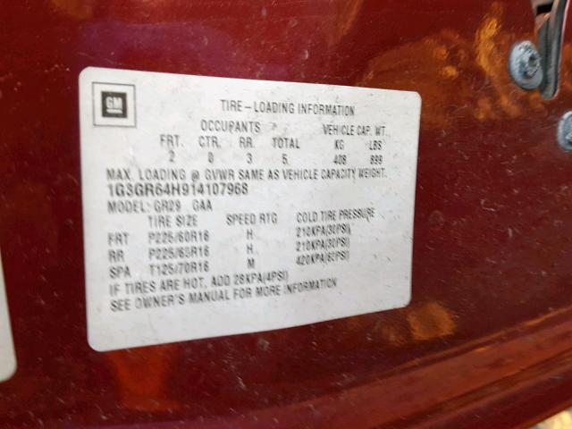 1G3GR64H914107968 - 2001 OLDSMOBILE AURORA BURGUNDY photo 10