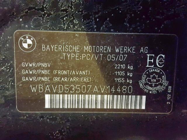 WBAVD53507AV14480 - 2007 BMW 335 XI BLACK photo 10