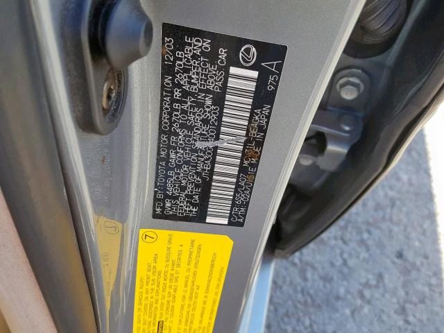 JTHBA30G040012903 - 2004 LEXUS ES 330 SILVER photo 10