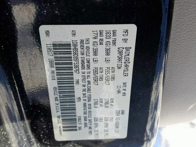 1D8HB58D95F538767 - 2005 DODGE DURANGO LI BLACK photo 10