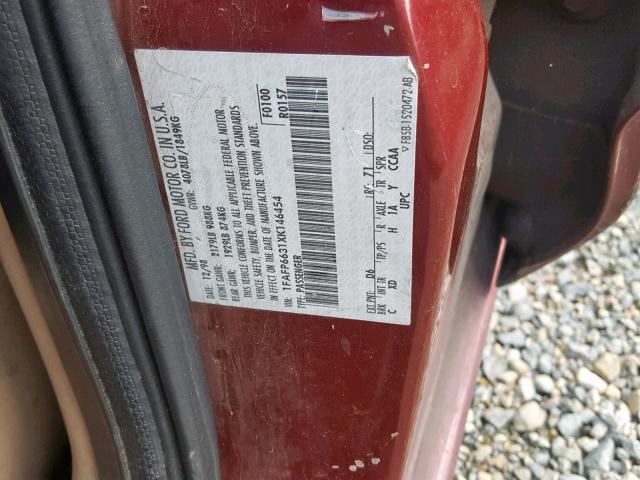 1FAFP6631XK146454 - 1999 FORD CONTOUR SE RED photo 10