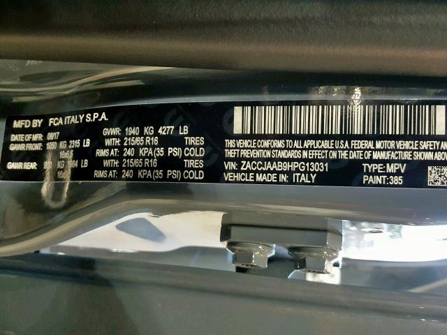 ZACCJAAB9HPG13031 - 2017 JEEP RENEGADE S 灰色 照片 10