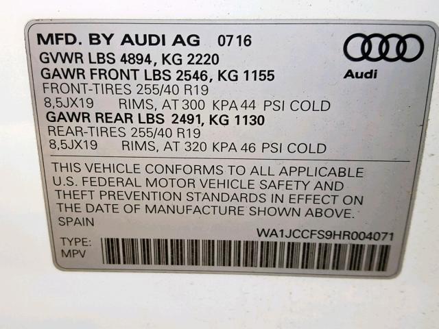 WA1JCCFS9HR004071 - 2017 AUDI Q3 PREMIUM WHITE photo 10