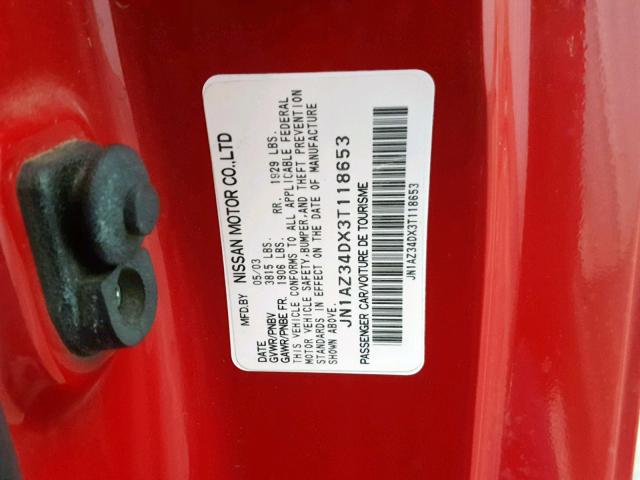 JN1AZ34DX3T118653 - 2003 NISSAN 350Z COUPE RED photo 10