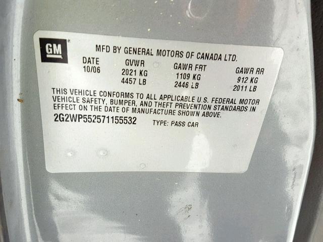 2G2WP552571155532 - 2007 PONTIAC GRAND PRIX GRAY photo 10