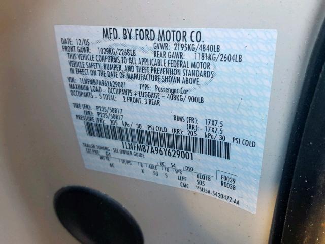 1LNFM87A96Y629001 - 2006 LINCOLN LS CREAM photo 10