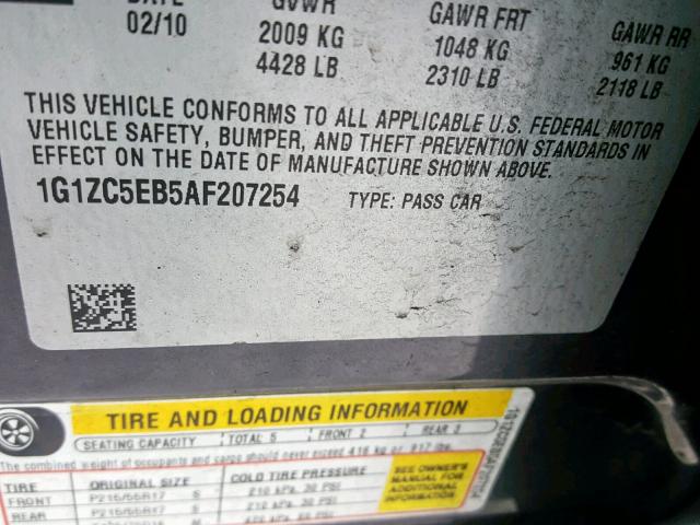 1G1ZC5EB5AF207254 - 2010 CHEVROLET MALIBU 1LT 黑色 照片 10