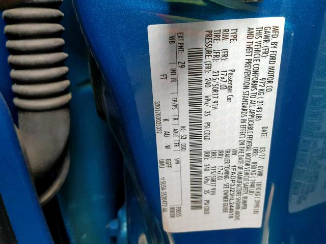 1FADP3J23HL244918 - 2017 FORD FOCUS TITA BLUE photo 10