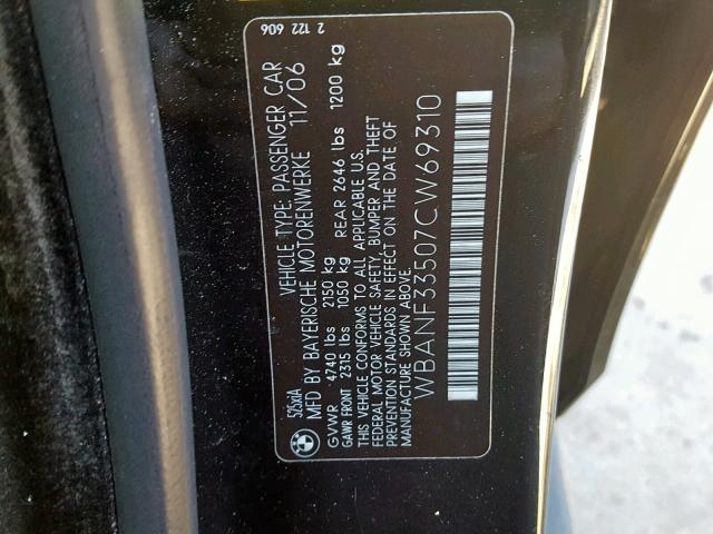 WBANF33507CW69310 - 2007 BMW 525 XI BLACK photo 10