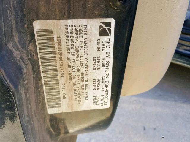 1G8AW12F44Z214754 - 2004 SATURN ION LEVEL BLACK photo 10