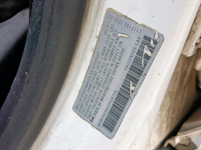 WVWTH63B52P036735 - 2002 VOLKSWAGEN PASSAT GLX 白色 照片 10