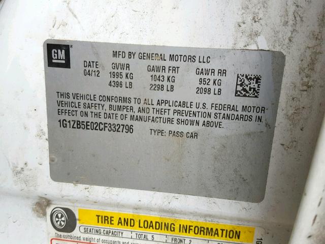 1G1ZB5E02CF332796 - 2012 CHEVROLET MALIBU LS WHITE photo 10