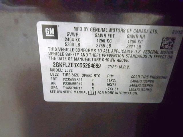 2GKFLZE3XD6264689 - 2013 GMC TERRAIN DE BLACK photo 10