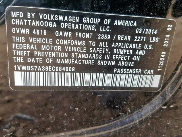 1VWBS7A36EC084008 - 2014 VOLKSWAGEN PASSAT SE BLACK photo 10