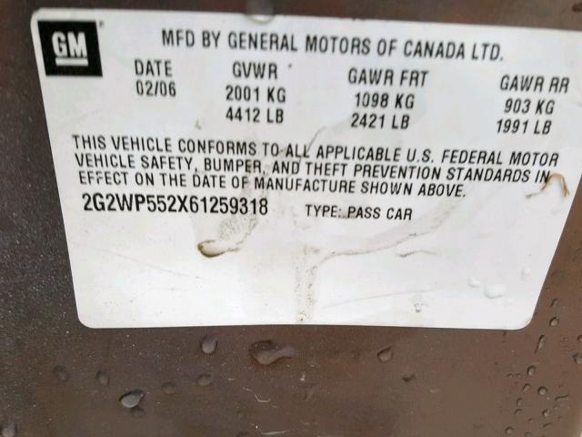 2G2WP552X61259318 - 2006 PONTIAC GRAND PRIX BLUE photo 10