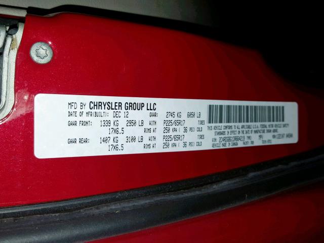 2C4RDGBG1DR664219 - 2013 DODGE GRAND CARA RED photo 10