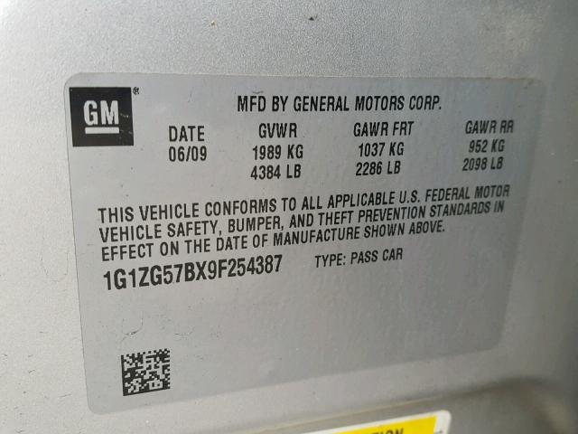 1G1ZG57BX9F254387 - 2009 CHEVROLET MALIBU LS SILVER photo 10